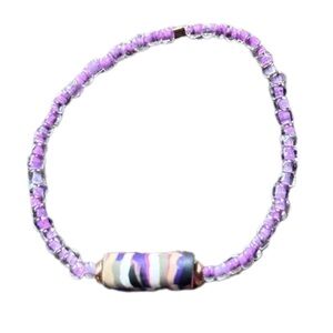 Handmade bracelet polymer clay bead purple multi colored